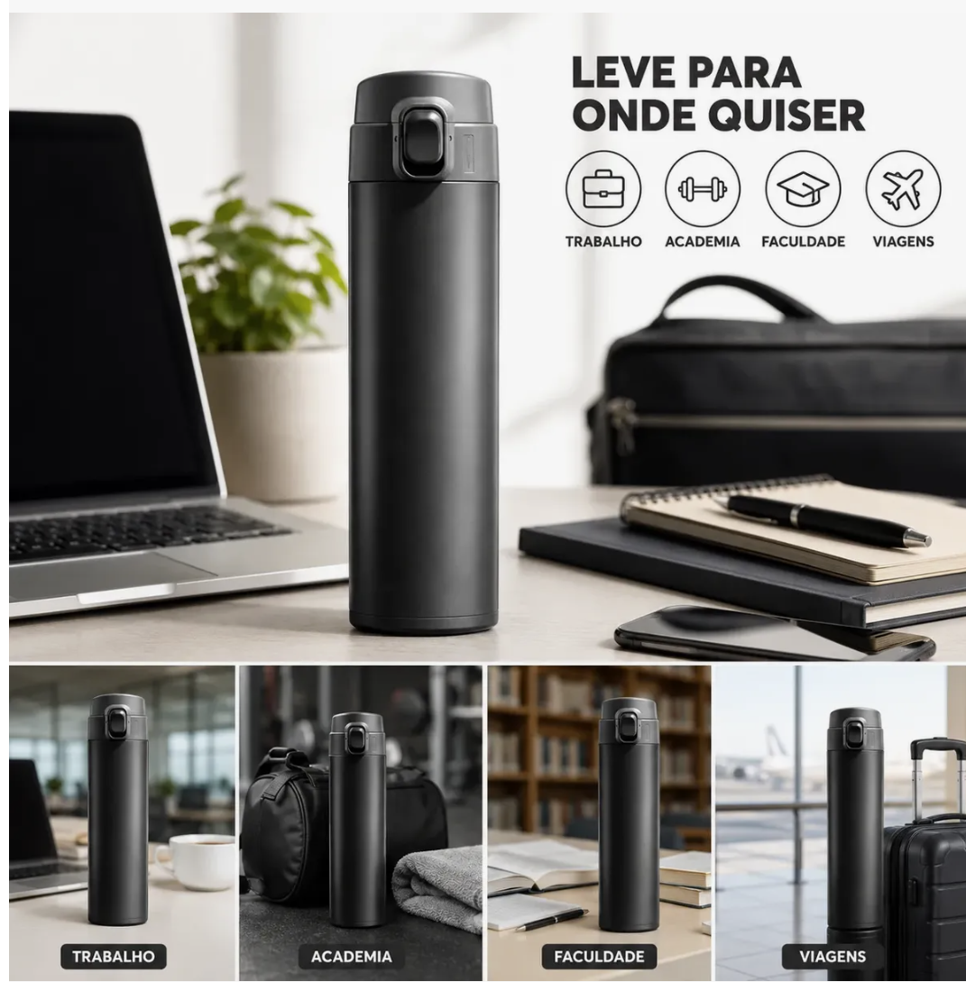 Garrafa térmica - dupla parede inox 500ml trava segurança