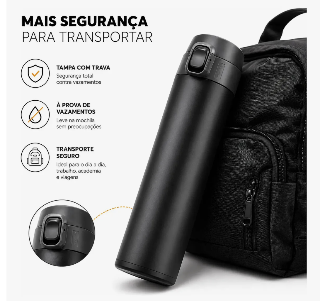 Garrafa térmica - dupla parede inox 500ml trava segurança