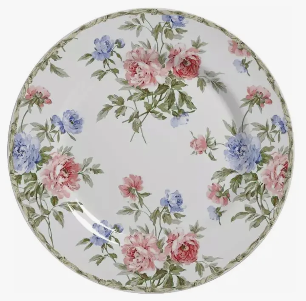 Prato de porcelana 28cm branca ornamentado com decalque